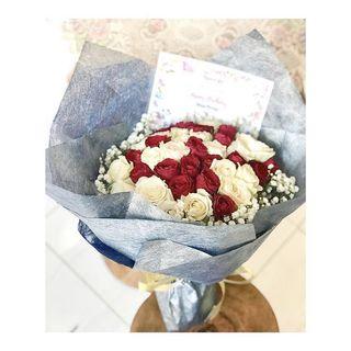 Artificial Rose and Babybreath Bouquet