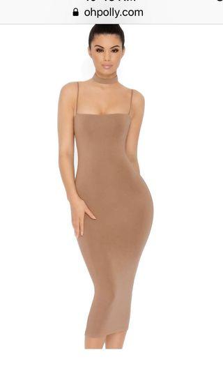 Oh polly midi dress in brown/tan
