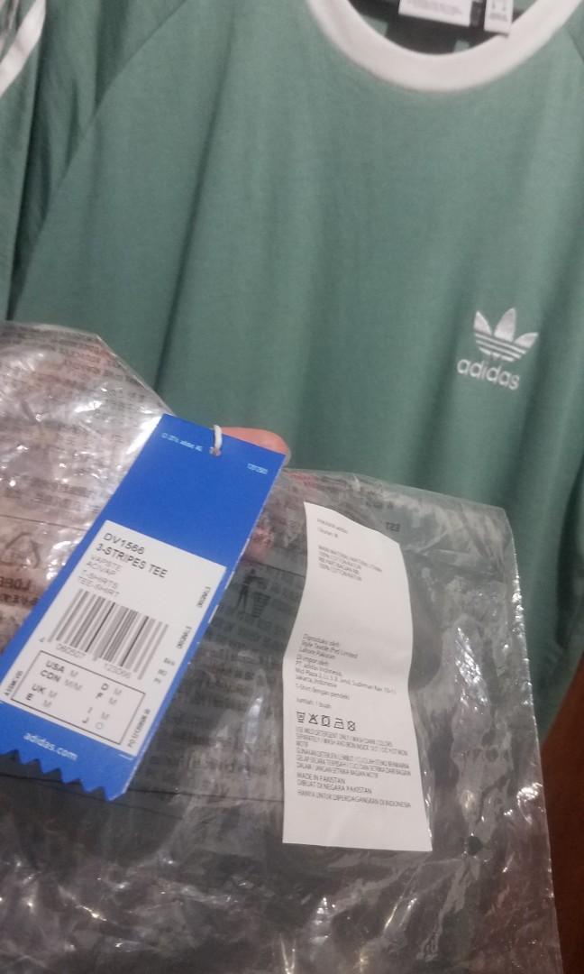 Adidas stripes ringer tee vapour steel green Fesyen Pria Pakaian