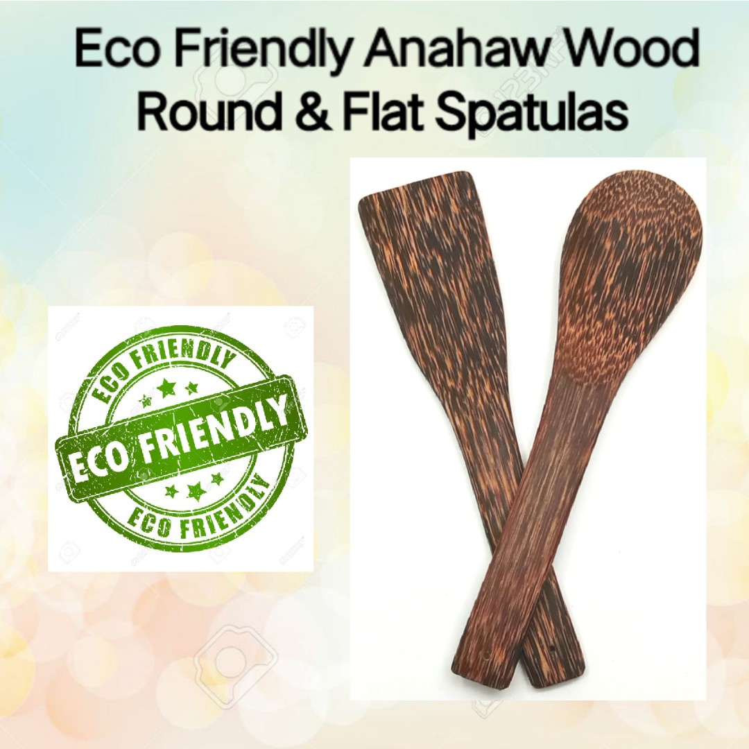 Eco Friendly Anahaw Wood Round & Flat Spatulas, Furniture & Home Living