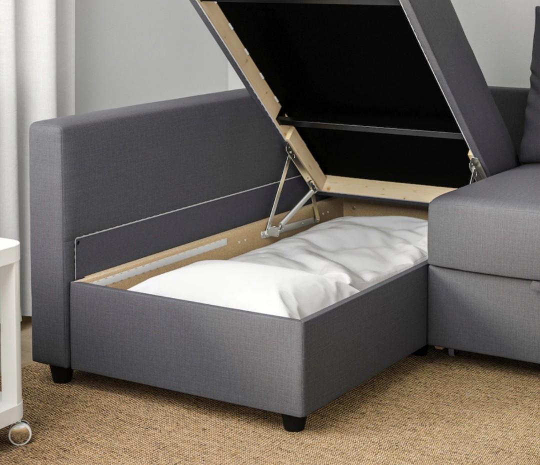 FRIHETEN Corner sofabed with storage, Skiftebo dark grey, Furniture