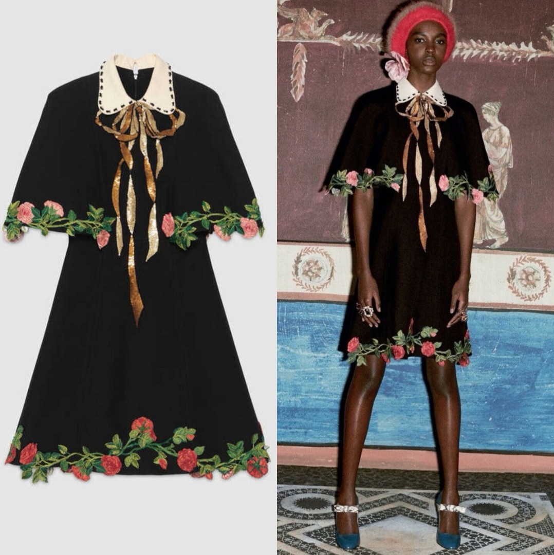 planes himno Nacional gravedad GUCCI ALESSANDRO MICHELE Inspired Black Floral Embroidered Sequins Bow Cape  Dress #JunePayDay60, Women's Fashion, Dresses & Sets, Traditional & Ethnic  wear on Carousell