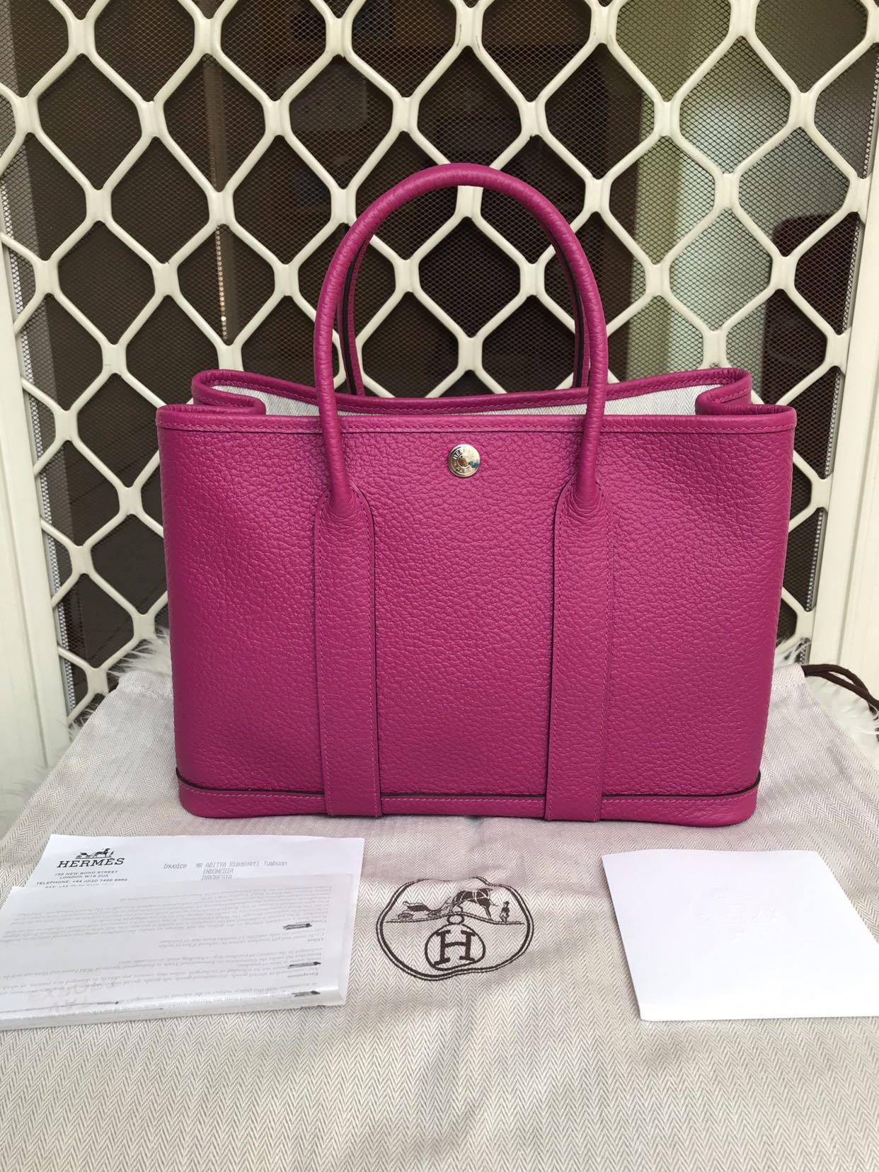 Hermes Garden Party 30cm Rose Texas/Rouge H Canvas/Leather PHW - Lilac Blue  London