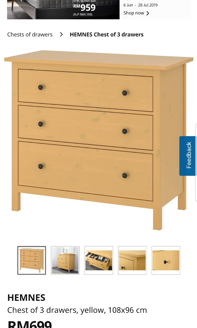 Ikea Hemnes Chest Of 3 Drawers Yellow 108x96 Cm Rumah Perabot
