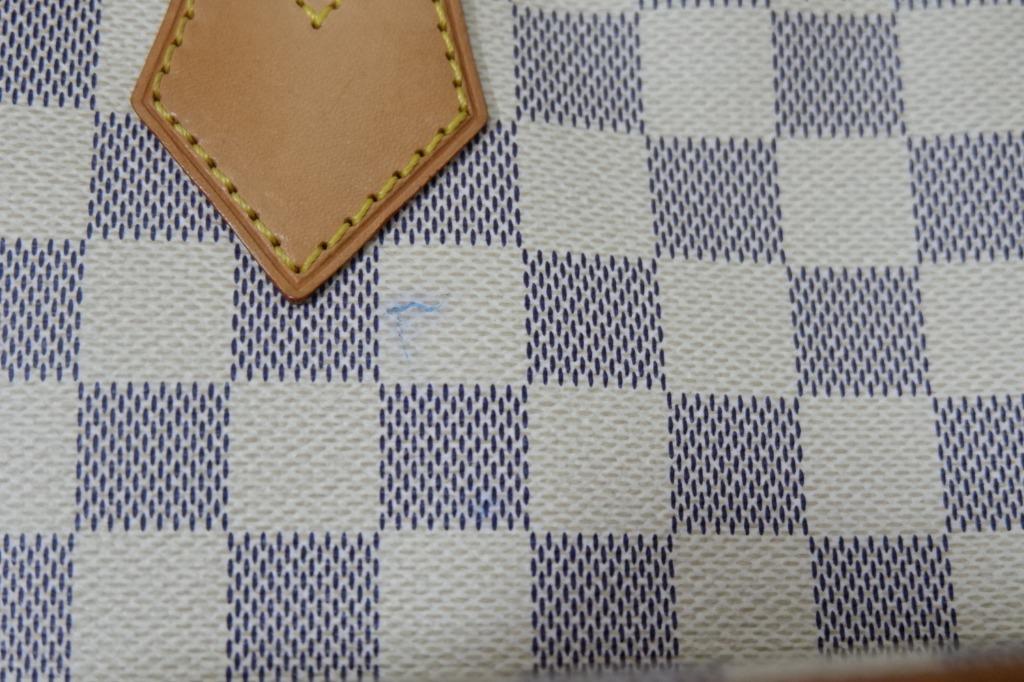 Louis Vuitton Damier Azur Saleya PM White Blue Cream Leather Cloth  ref.106049 - Joli Closet