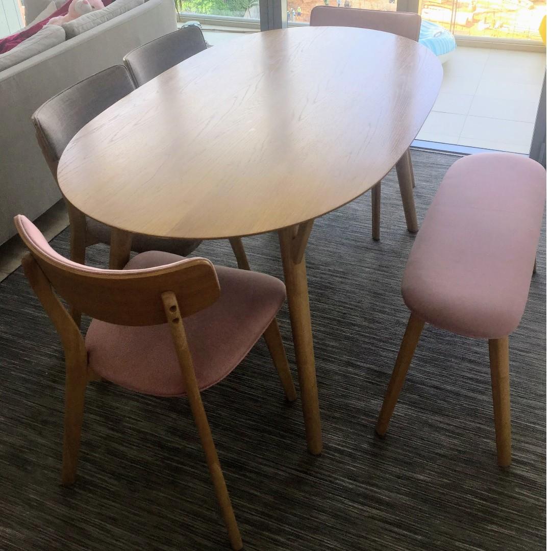 Mid Size Dining Table With 4 Chairs And 2 Seater Stool Furniture
