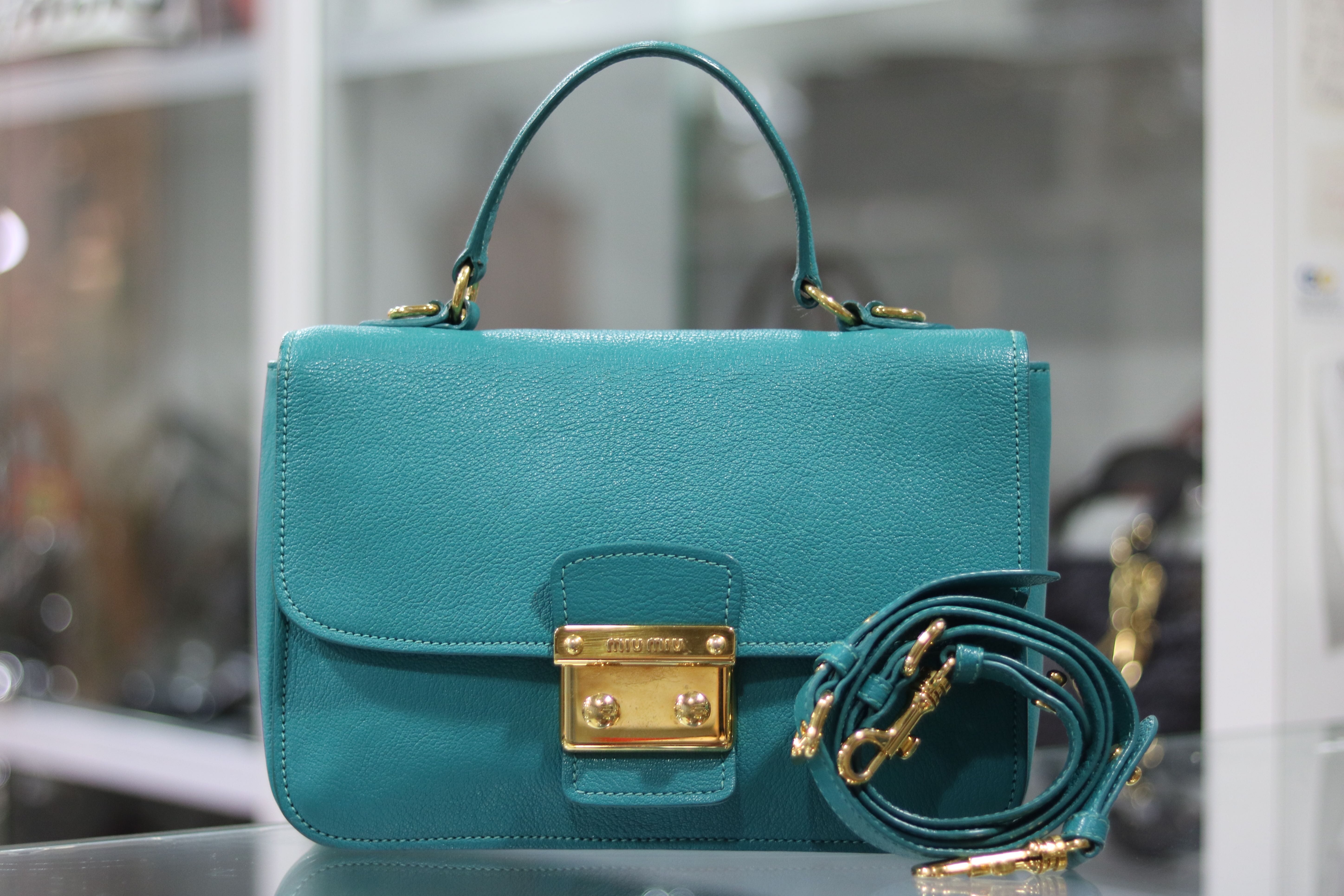 Miu Miu Madras Top Handle Bag Turquoise