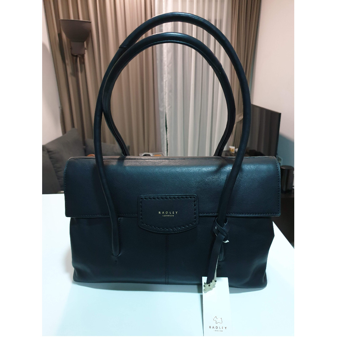 Radley Burnham Beeches Leather Large Flapover Shoulder Bag Black