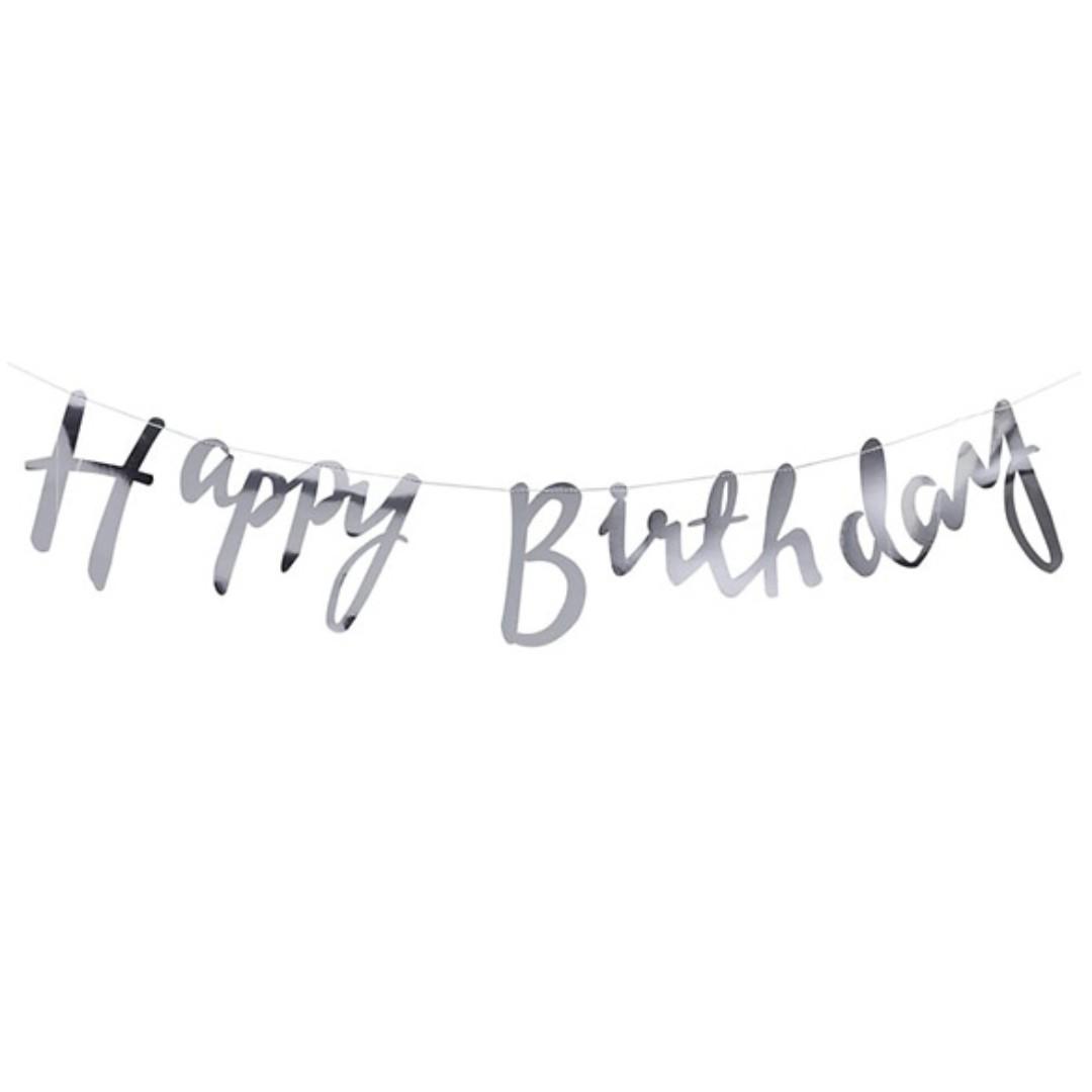 Silver Script Font Happy Birthday Banner Bunting Design Craft