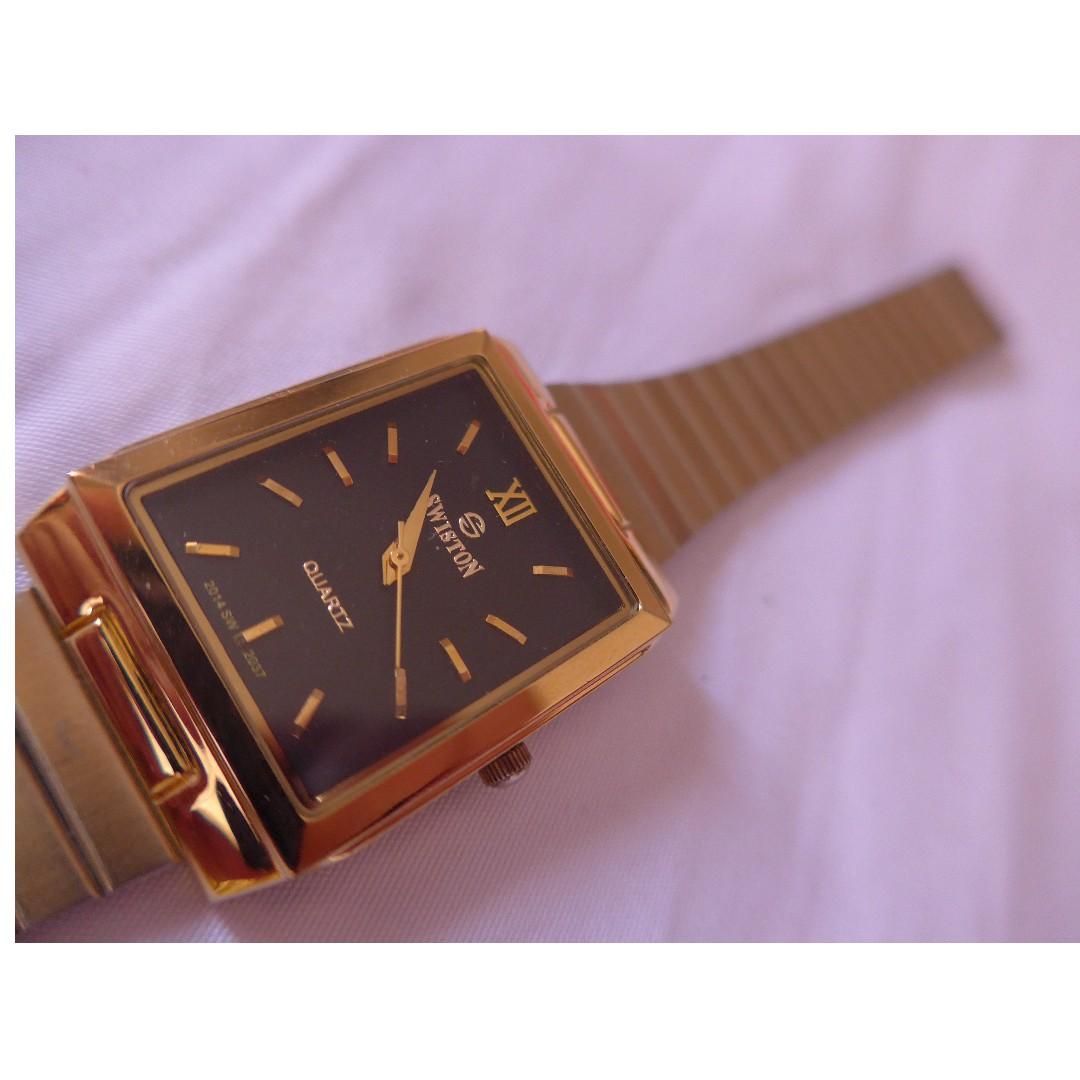 Swiston Quartz Rectangular Black Dial Watch