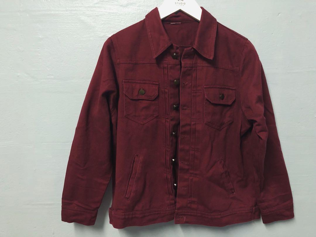 VINTAGE WINE RED MAROON DENIM JACKET Women s Fashion Coats