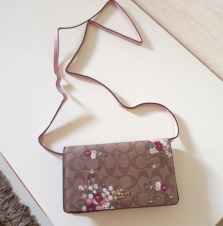 Authentic Coach Signature Floral Crossbody Bag F31785 Khaki