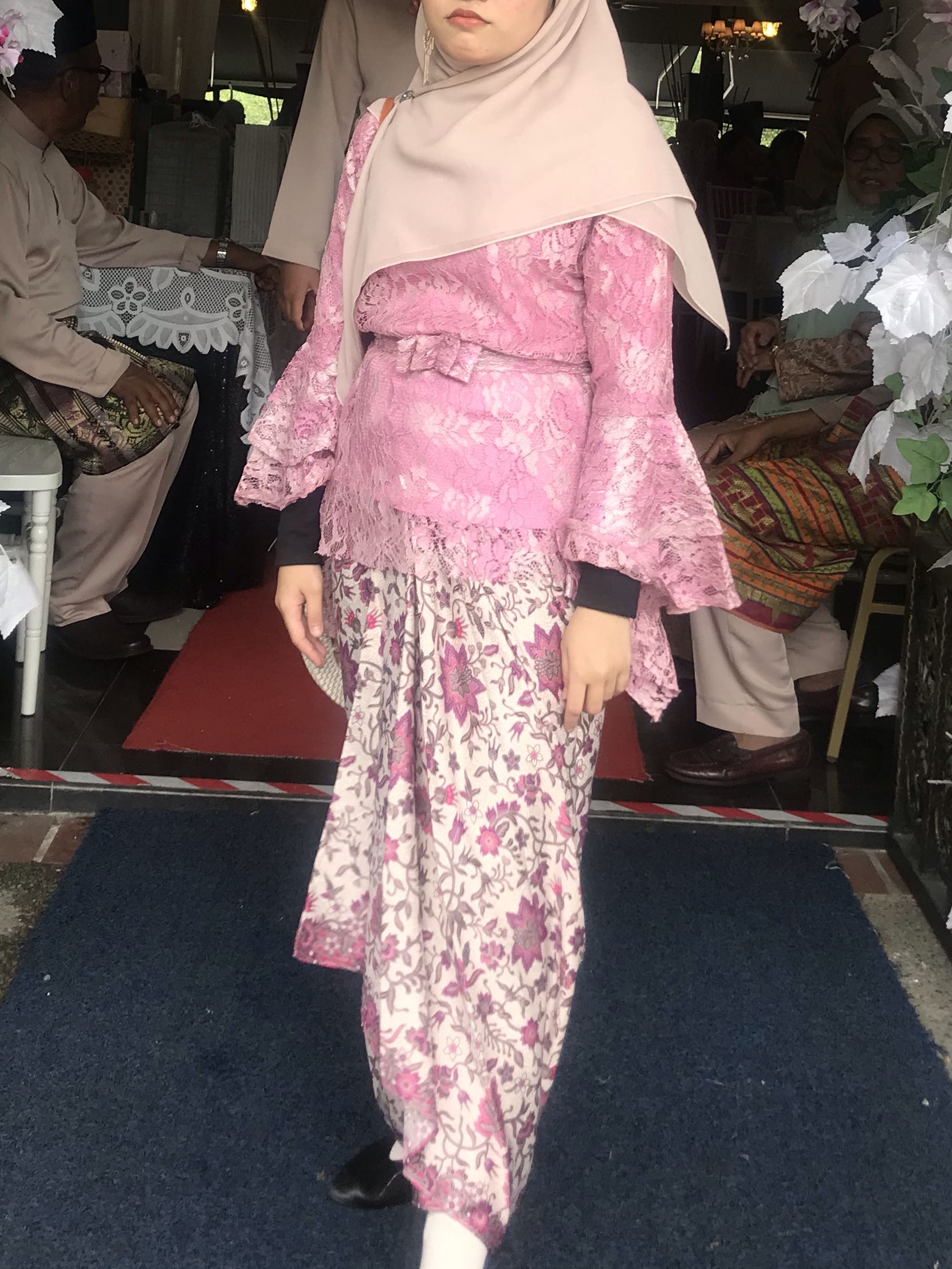 Baju Kurung Lace Kain Pario Pink Women S Fashion Muslimah Fashion