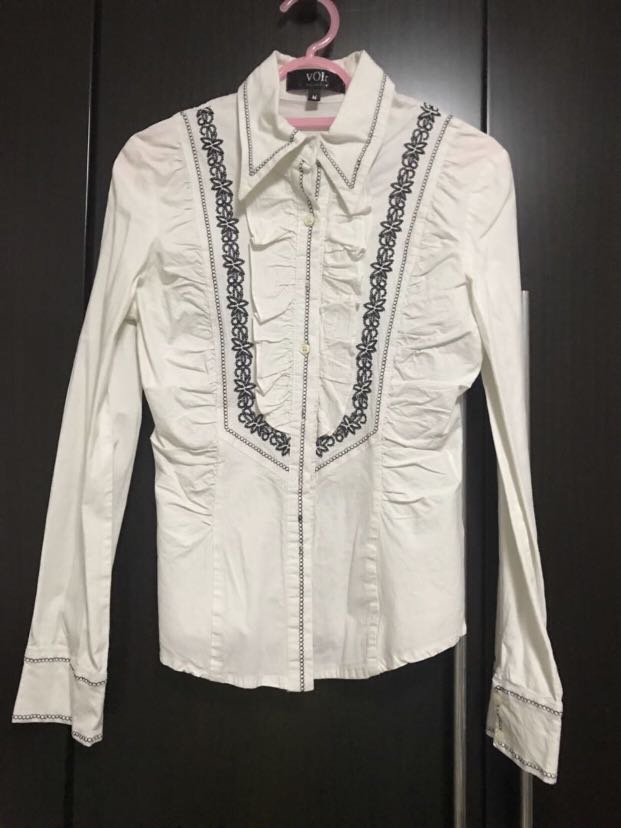 black long sleeve shirt with ruffles