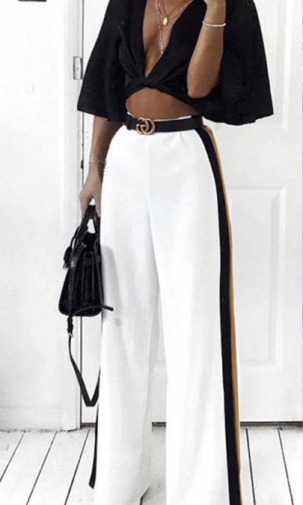 BN white flowy black and yellow striped palazzo pants