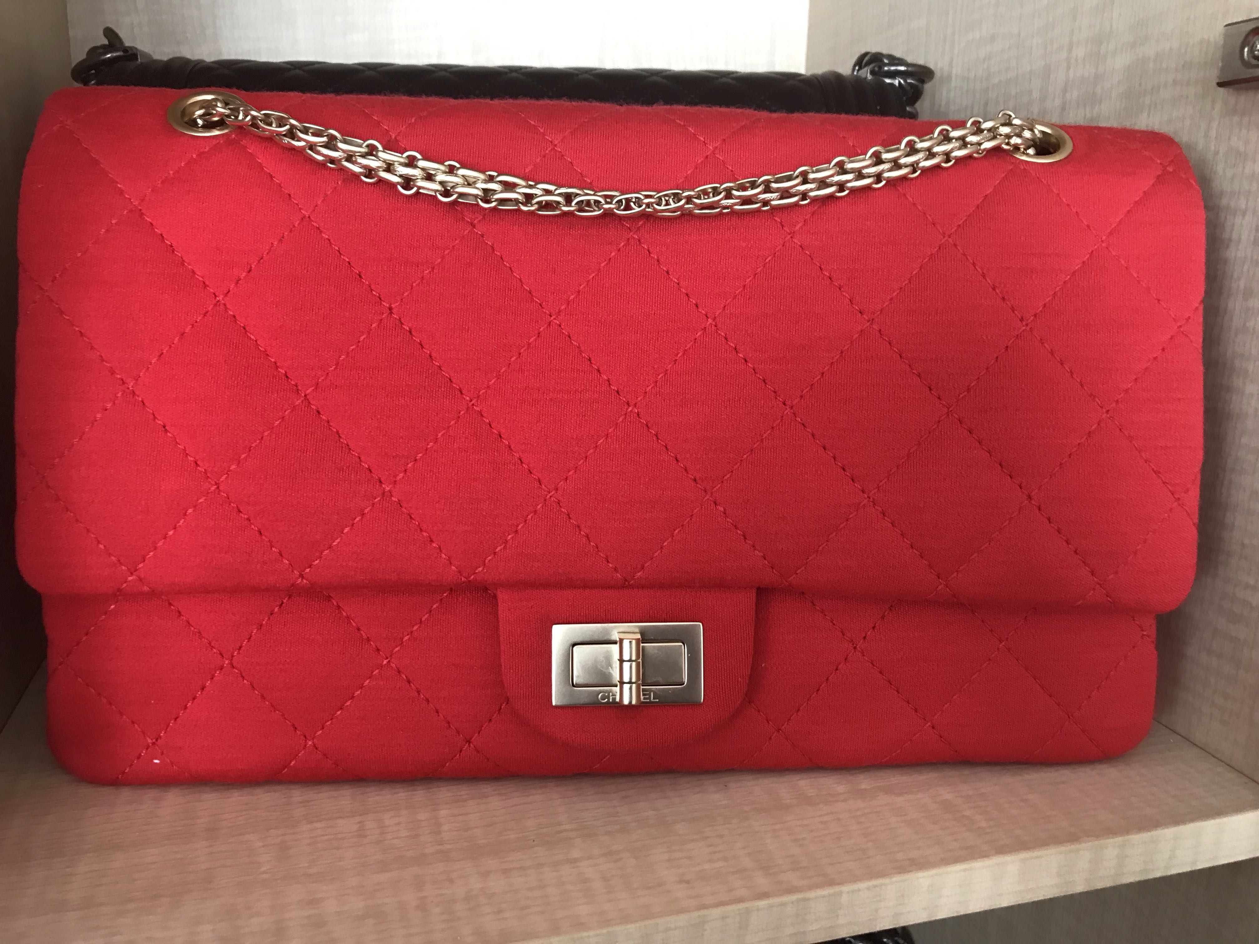 CHANEL Red 2.55 Reissue Quilted Classic Jersey 227 Jumbo Flap Bag, Luxury,  Bags & Wallets on Carousell