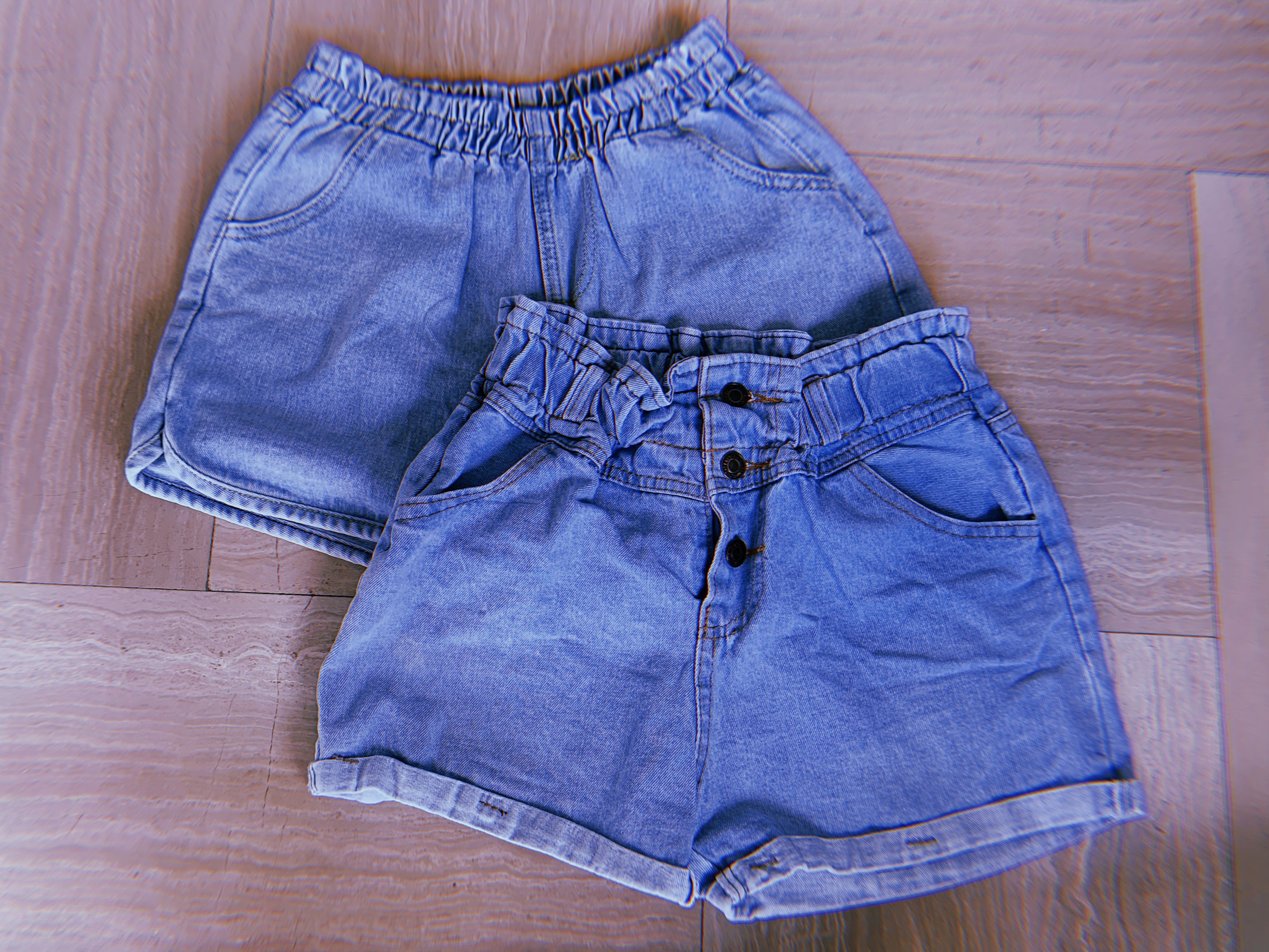 elastic denim shorts