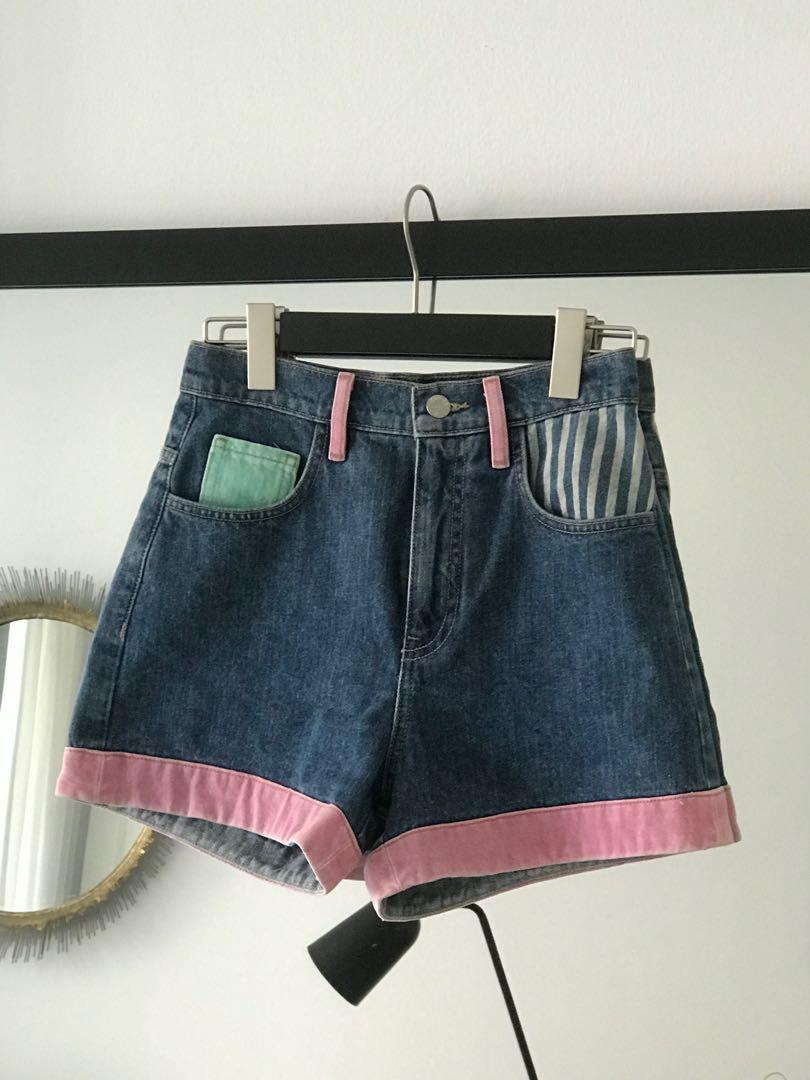 colourful denim shorts