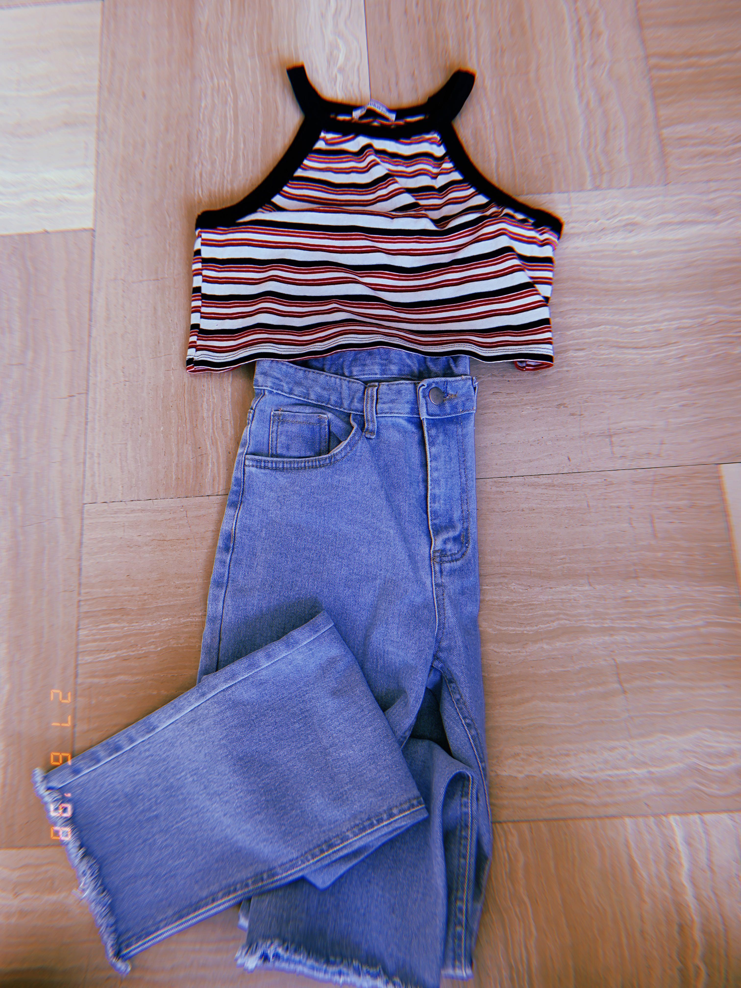 Crop top and jeans set clearance