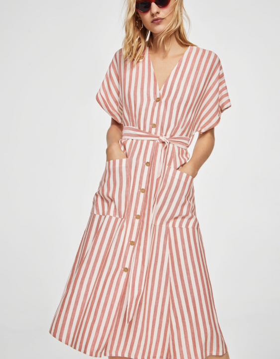 mango striped linen dress