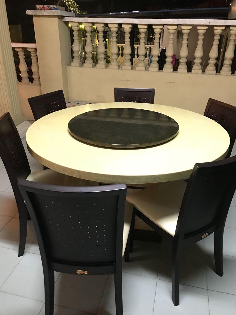 Meja Makan Bulat Marble 6 Kerusi Home Furniture Furniture On Carousell