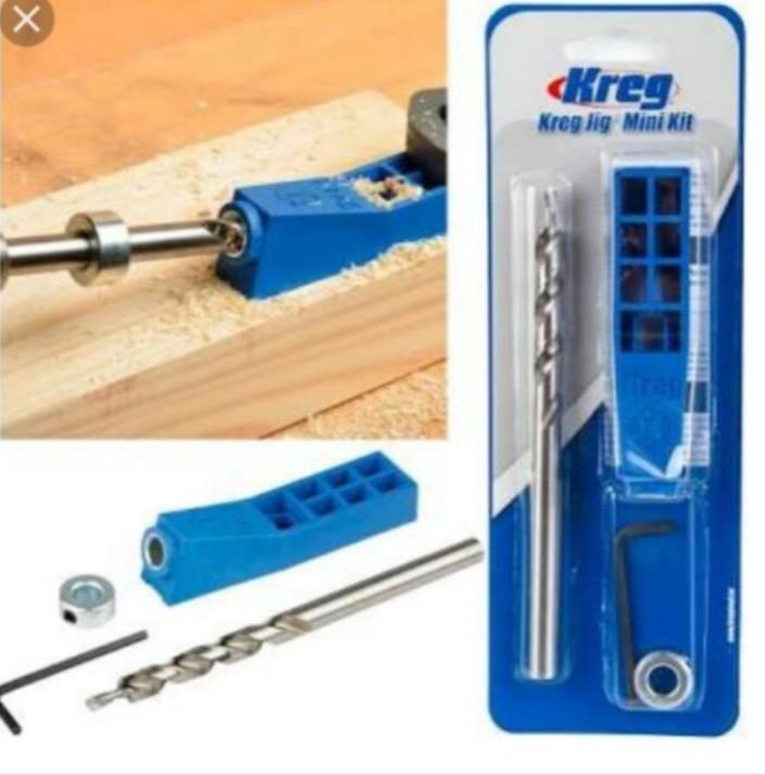 Original Kreg Pockethole Jig Mini Kit (Category: Construction Tools & Equipment) located in Manila. Submitted by raineshop77 (Listing ID 236006629, Image 1). Description: For drilling single pocket holes anywhere in 1/2" or thicker material, this portable jig kit comes with the mini jig, a 3/8" Kreg HSS step drill bit and a depth collar. Made from rigid, glass-reinforced nylon with a hardened steel bushing. Mini jig and drill bit also sold separa