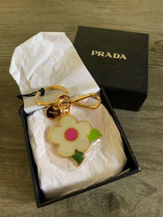 Prada Black Saffiano Leather Flower Bag Charm/Key Ring Prada