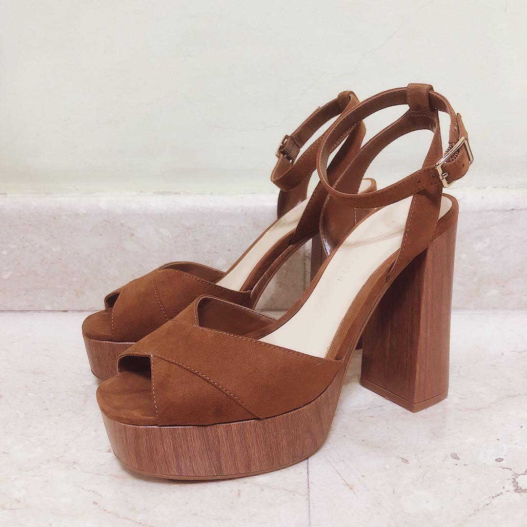 Brown chunky platform heels clearance