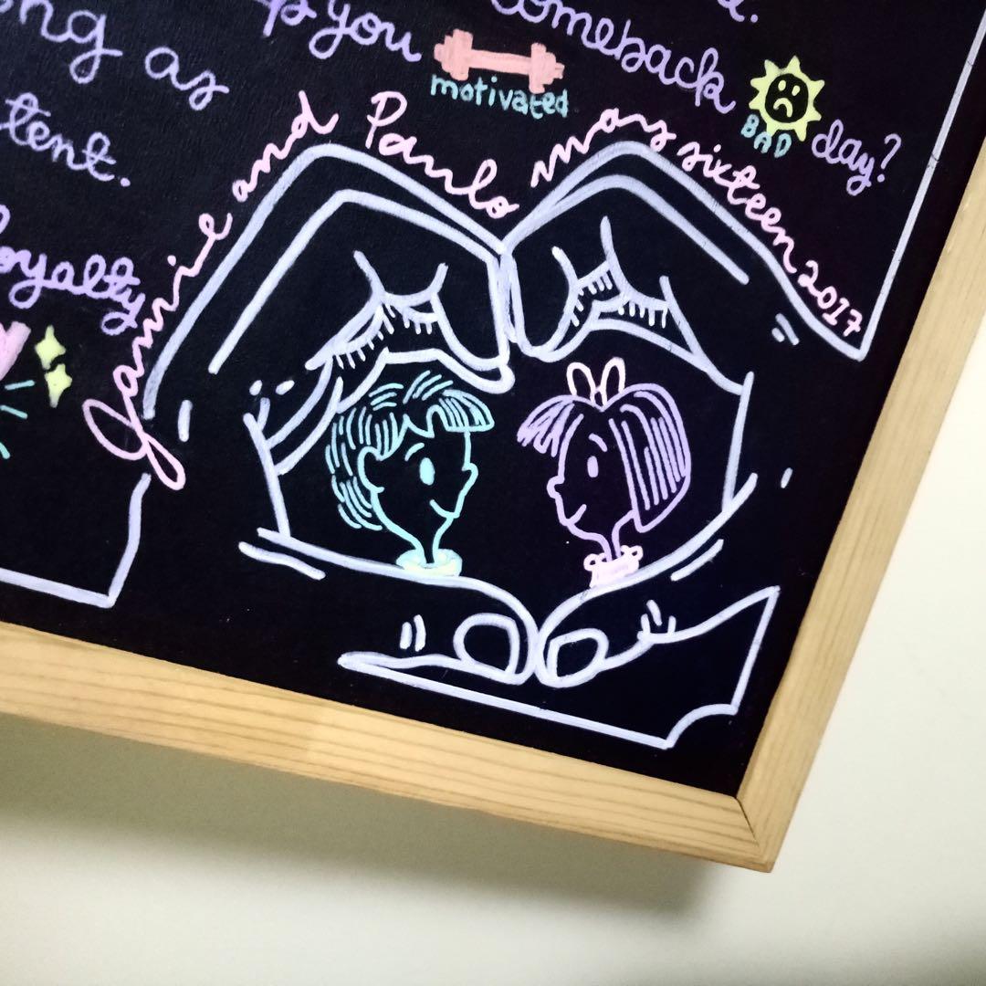 Chalkboard Art (Category: Art & Prints) located in Las Pinas. Submitted by gpau19 (Listing ID 236204859, Image 2). Description: I can customize your menus, welcome boards, etc. Please send me a message here or in Viber for inquiries. ☺️ Viber: 09174224563 Chalk art Mirror art Chalkboard Lettering.