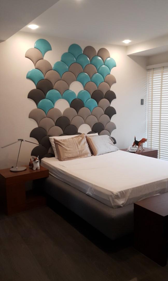 Decorative wall panels (Category: Wall Decor) located in Manila. Submitted by induljenceco (Listing ID 236190888, Image 2). Description: Best material and quality decorative wall panels Made from memory foam and imported faux leather Easy to install and clean Watterproof, recyclable Ideal for: wall / ceiling accent, child safety, headboard, acoustic for pin drop clarity.