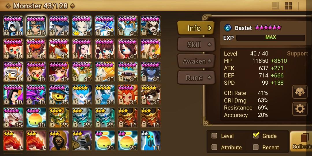 Compte Summoners War EU - Akroma, Elenoa, Jaara, Xiana + 50 N5 - Comme Neuf