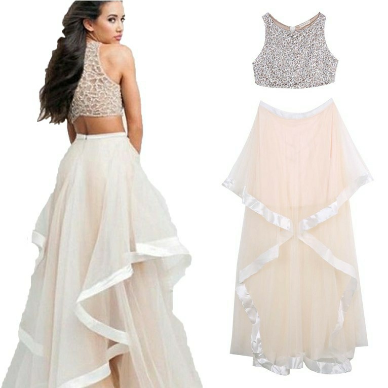 gown and crop top