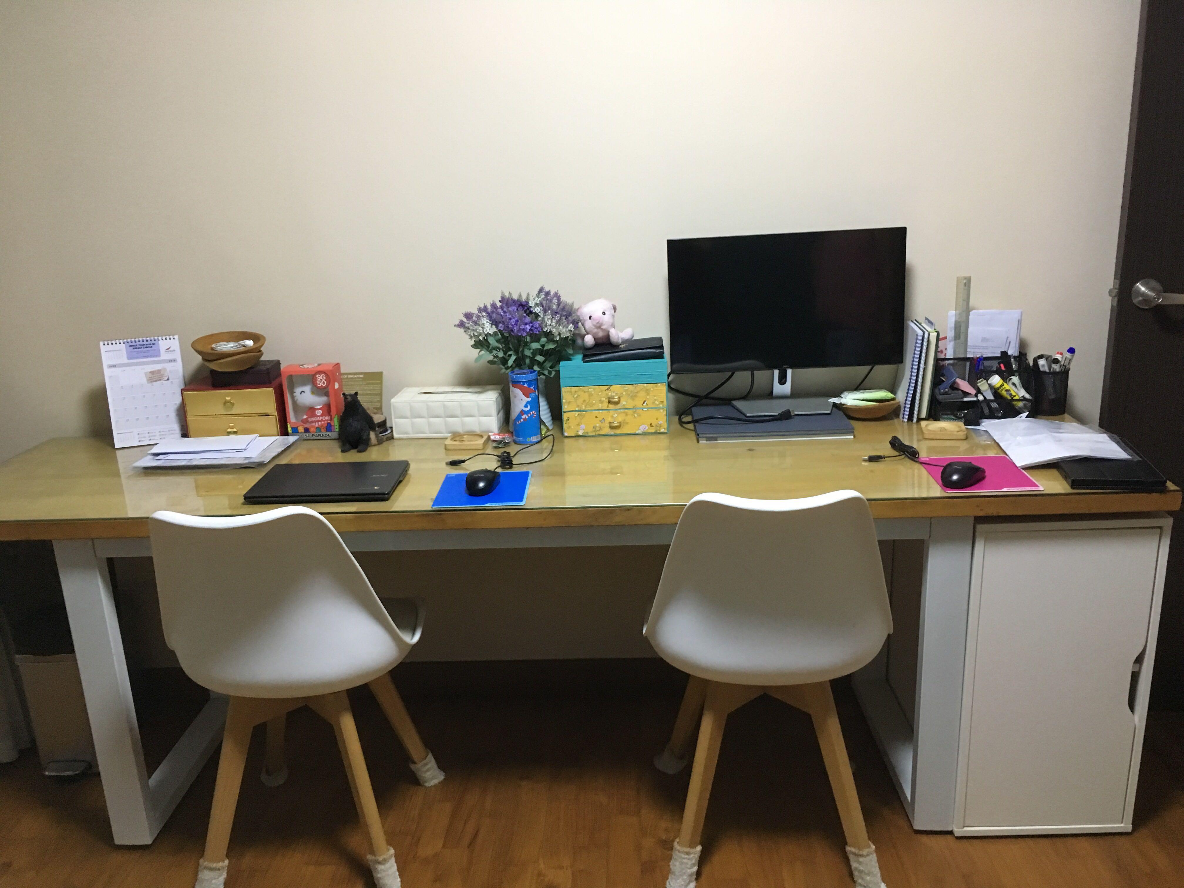Ikea Karlby Oak Worktop Study Table W Custom Glass Top Furniture Tables Chairs On Carousell