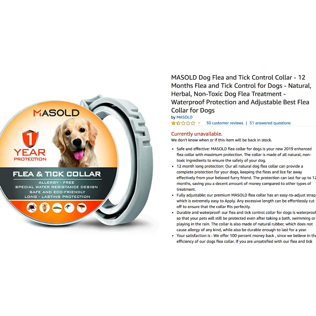 MASOLD Dog Flea and Tick Control Collar 12 Months Flea and Tick Control for Dogs Natural Herbal Non Toxic Dog Flea Treatment Waterproof Protection and Adjustable Best Flea Collar for