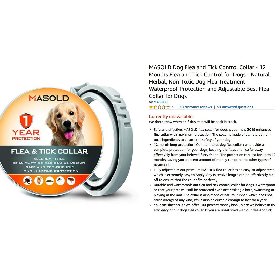 Non-Toxic Dog Flea Treatment MASOLD Dog Flea and Tick Control Collar 12 Months Flea and Tick Control for Dogs Upgraded Herbal Waterproof Protection and Adjustable Natural