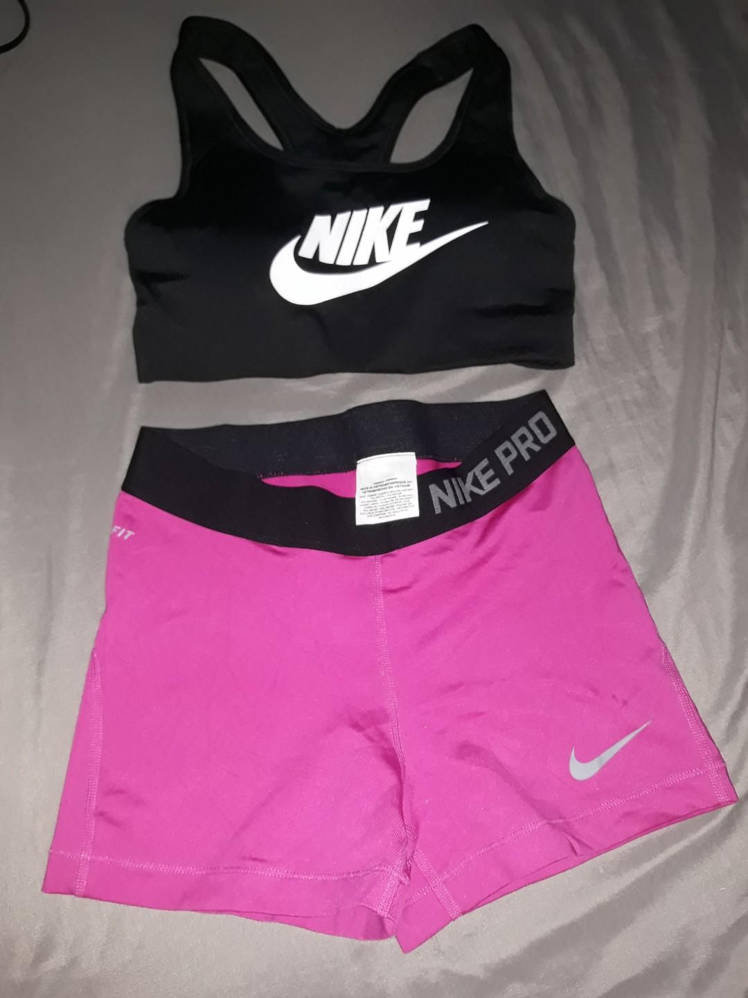 nike pro sports bra and shorts
