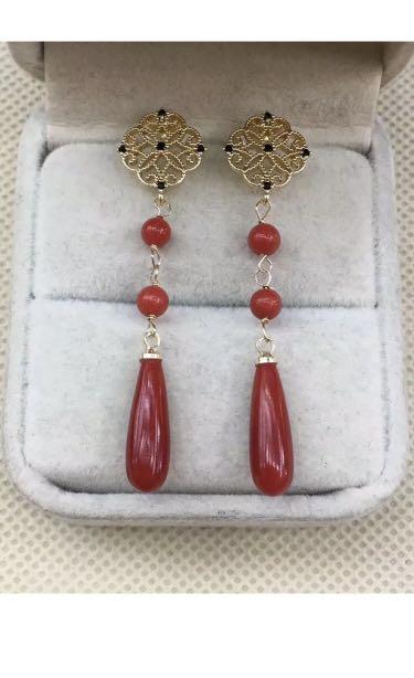 Red coral earrings sale