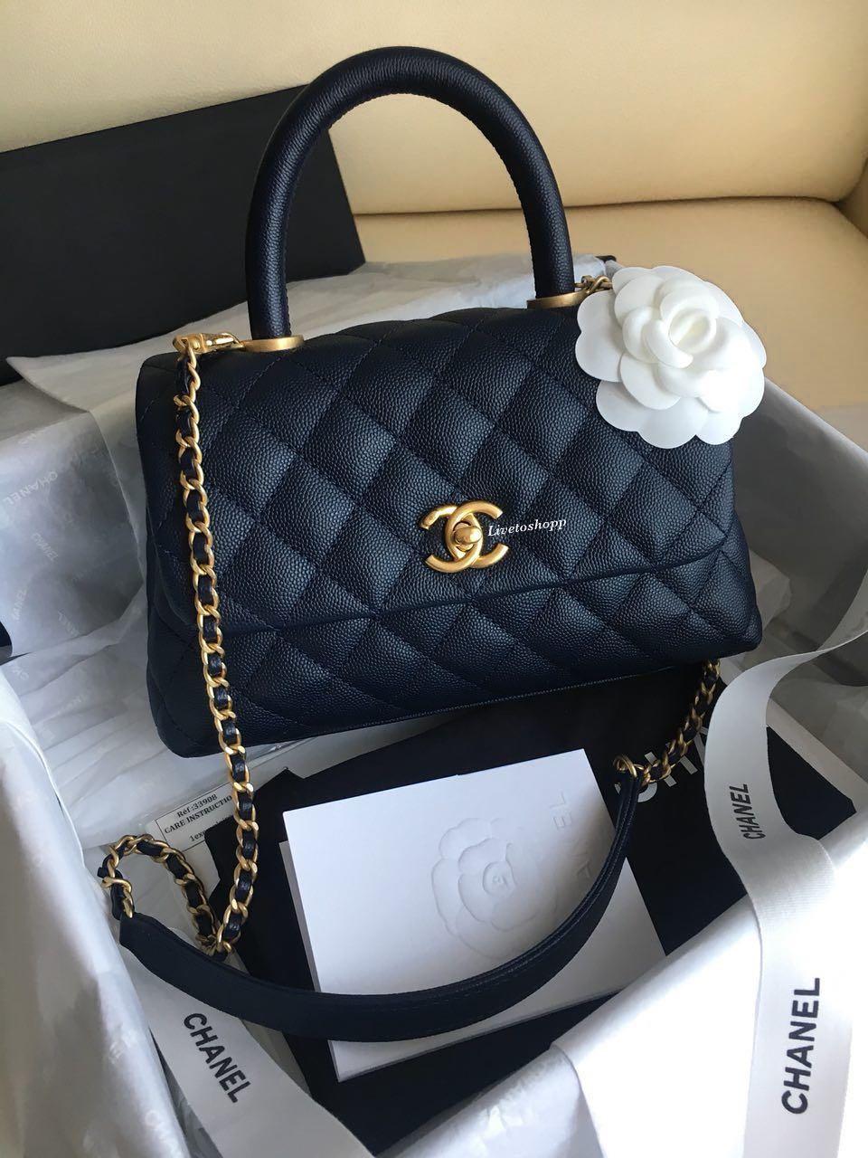 Chanel 19P Mini Coco Handle Bag in Navy Blue, Luxury, Bags & Wallets, Handbags on Carousell