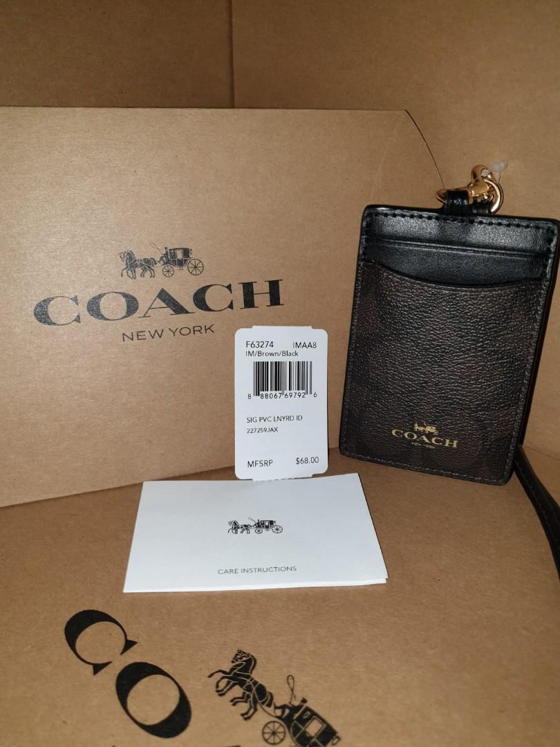 Coach+Signature+C+PVC+Canvas+Leather+Brown+Black+Lanyard for sale online
