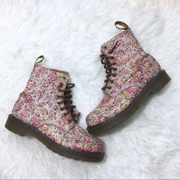 Pink flower doc martens discount