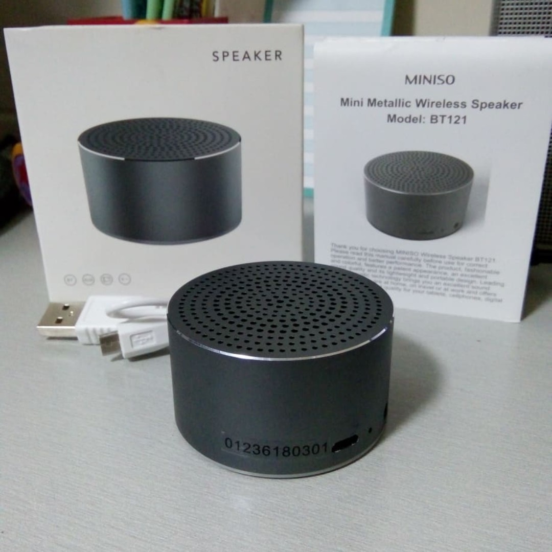 Miniso Mini Metallic Wireless Speaker BT121 Grey Hobbies Toys