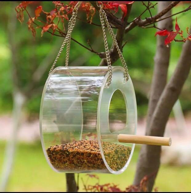 Newest Acrylic Bird Feeder Food Box Anti Scatter Parrot Feeder