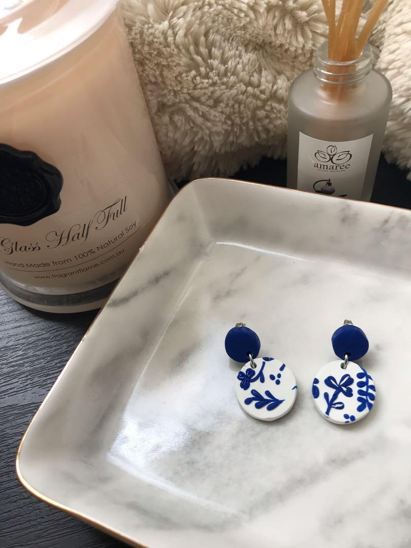 Polymer Clay Earrings Vase Print Design Craft Handmade Craft
