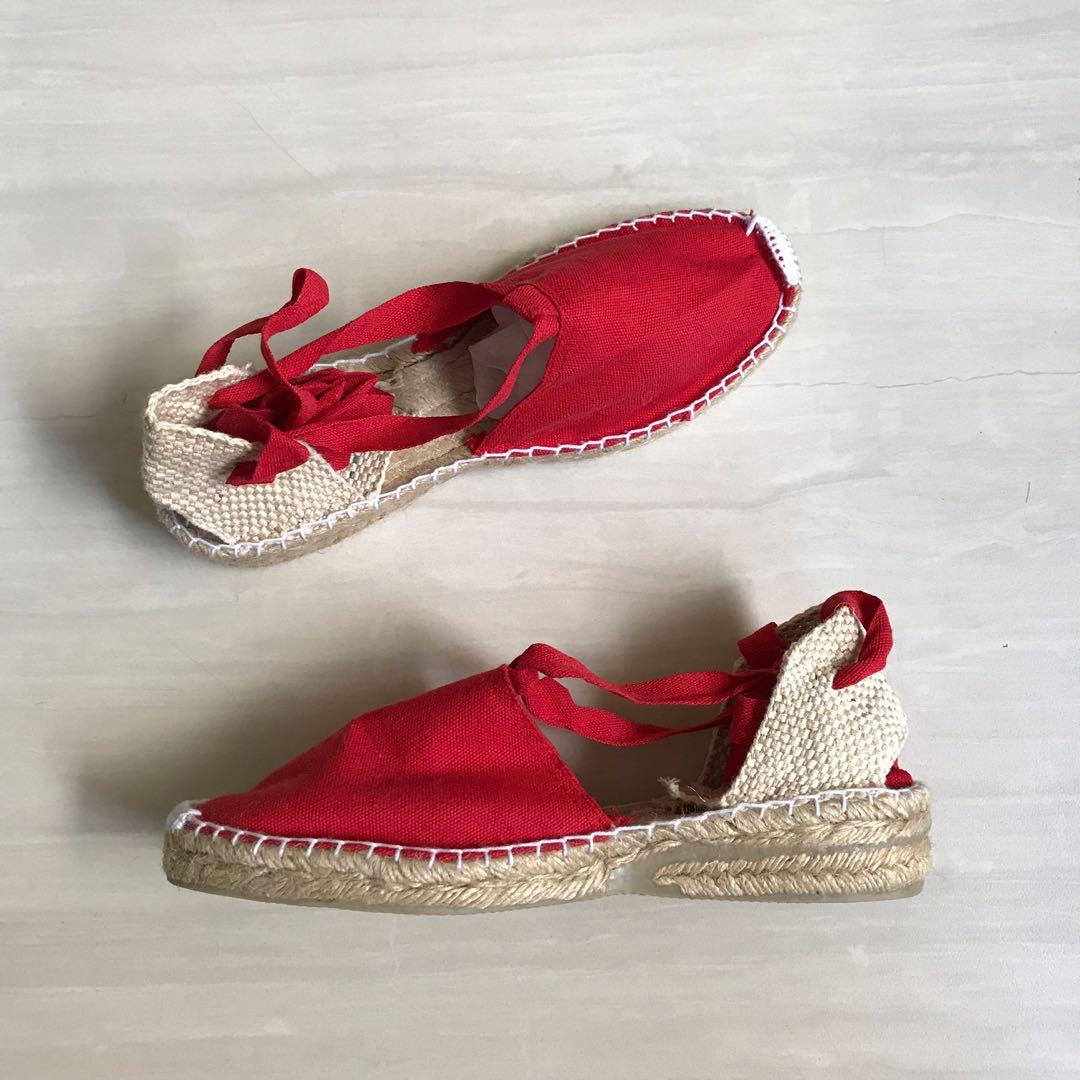 red lace up espadrilles