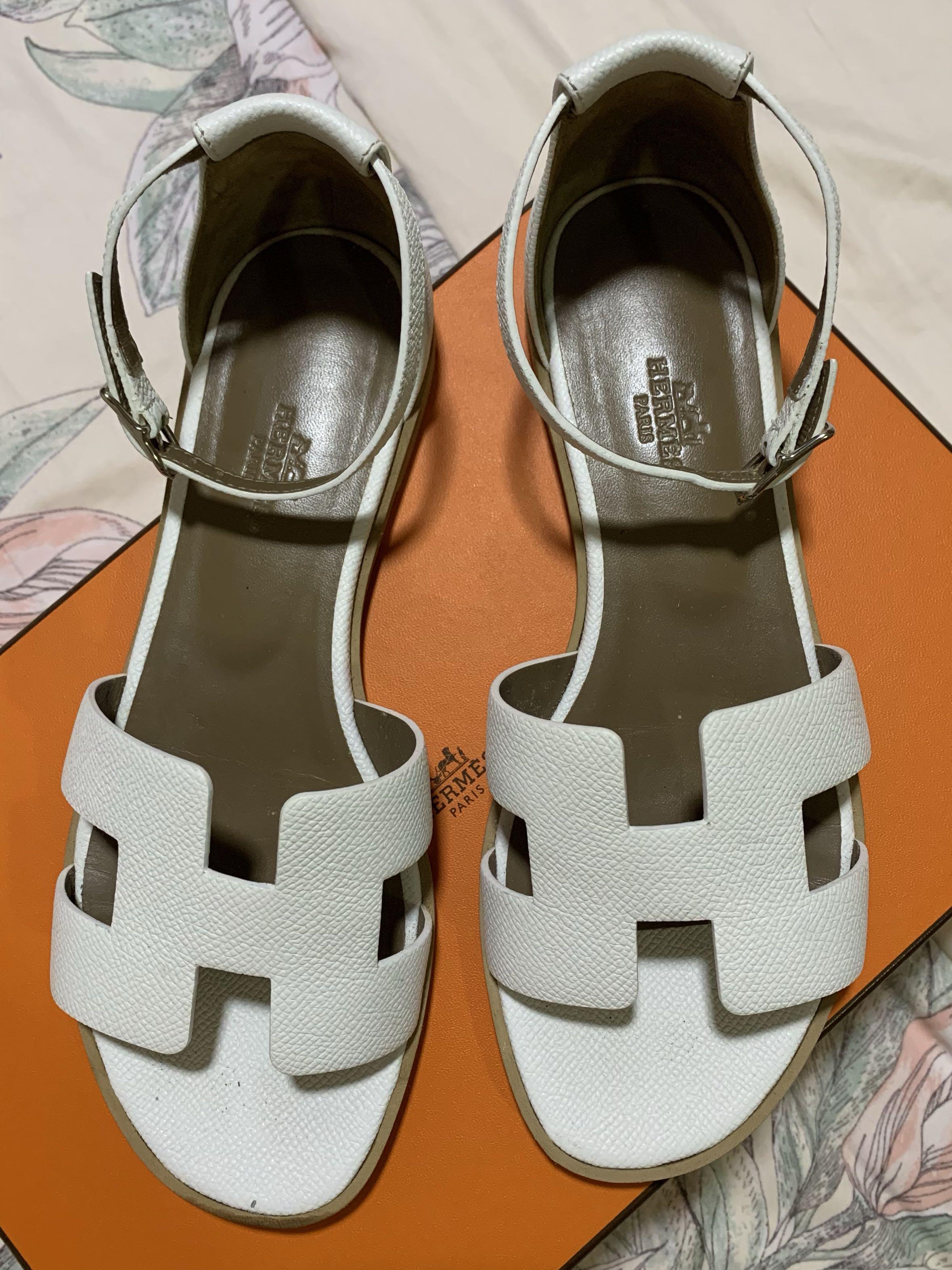 Hermes Santorini Sandal in Blanc, Women 