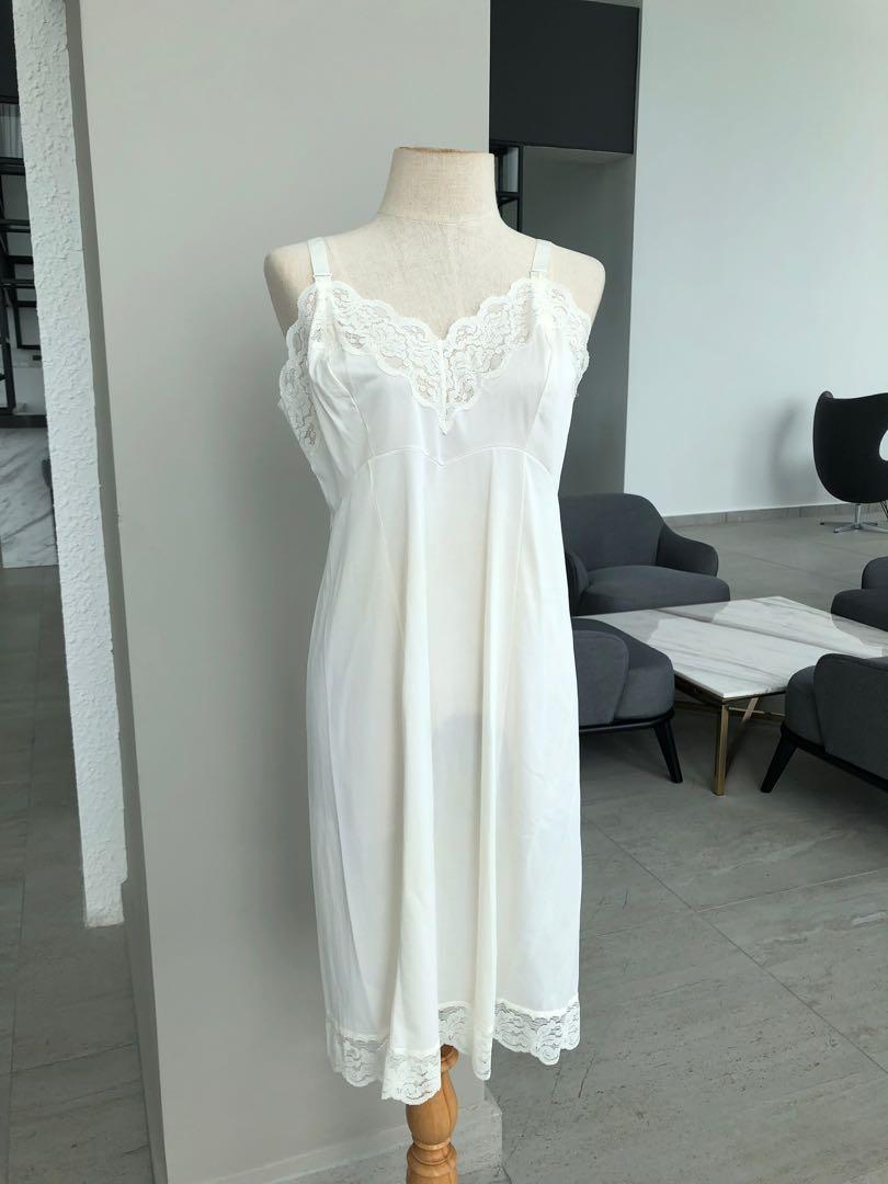 Vintage 1960s cream white nylon lace slip dress, Women's Fashion, Tops,  Sleeveless on Carousell