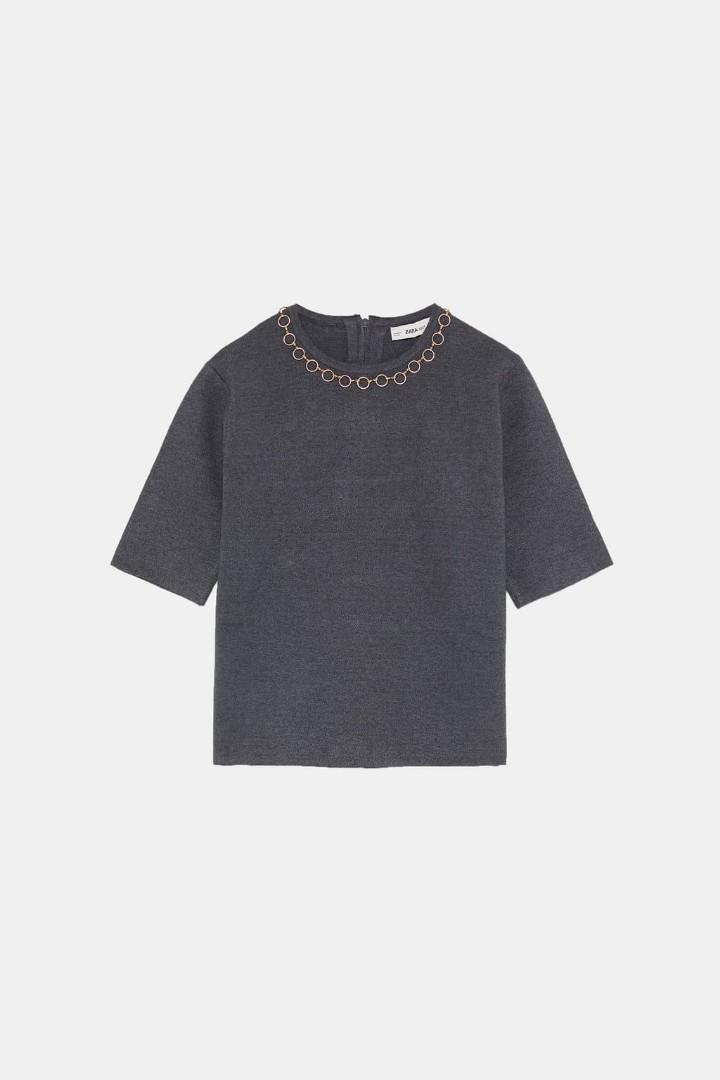 Zara knit coat with chain detail on sale
