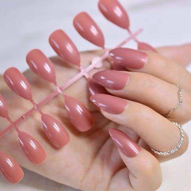 24 Pcs Mauve Almond Press On Fake Nails Beauty Personal Care Hands Nails On Carousell