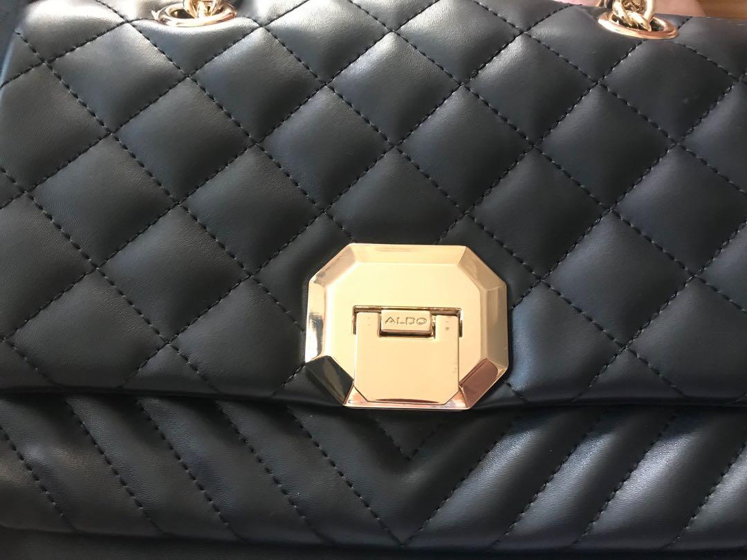 ALDO Menifee Black Quilted Cross Body Bag With Double Gold Chunky