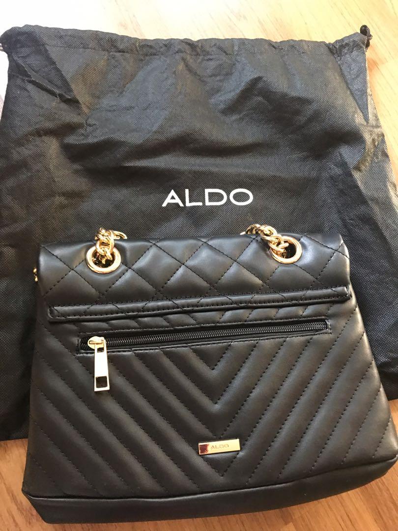 ALDO Menifee Black Quilted Cross Body Bag With Double Gold Chunky Chain  Strap